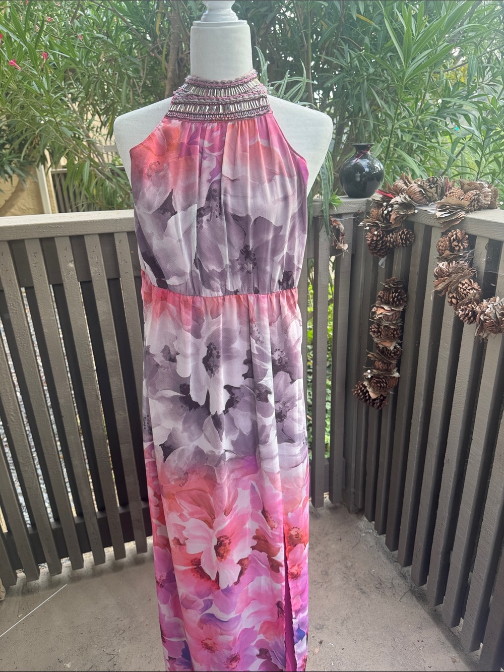 Halter Maxi Dress in Pink and Purple